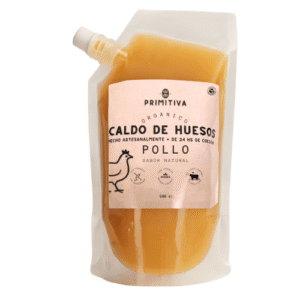 Caldo de huesos de pollo orgánico, elaborado artesanalmente con aves de libre pastoreo, rico en colágeno y minerales naturales.