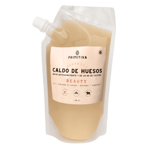 Caldo de huesos orgánico Beauty con ajo, pimienta de cayena, shiitake y cordyceps. Cocido a fuego lento durante 24 horas por Primitiva .