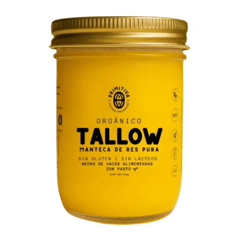 Tallow orgánico manteca de res pura sin gluten ni lácteos, elaborada artesanalmente por Primitiva Cocina Ancestral.