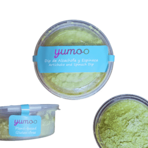 Dip de alcachofa y espinaca Yummo vegetal sin lácteos hecho con tofu y vegetales frescos