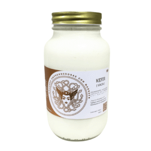 Kéfir de vaca artesanal Medusa Fermenta, fermento vivo natural, fuente de probióticos, enzimas y microbiota activa.
