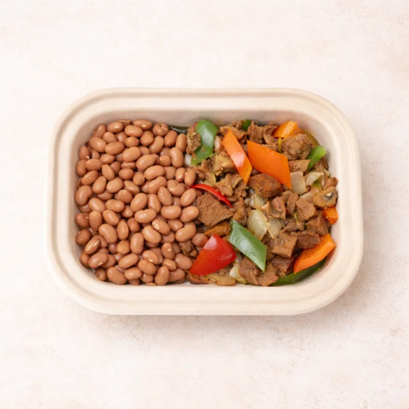 Fajitas de soya aislada con pimientos de colores, cebolla y frijoles de olla – Ana Ro Foods La Comuna Guadalajara
